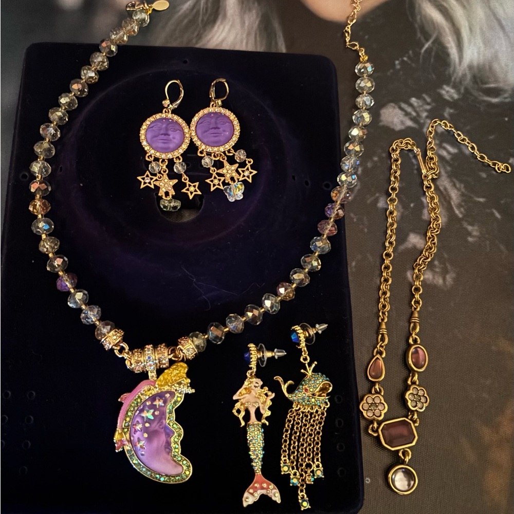 Kirk’s Folly Purple Magnetic Moon and Mermaid necklace,moon earrings,BJ earrings